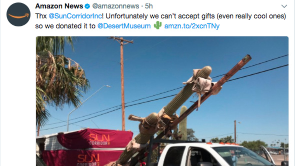 Amazon re-gifts Tucson's giant cactus
